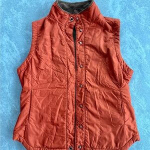 REI orange button up vest with fuzzy warm interior